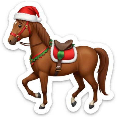 christmas brown horse with a red saddle sticker