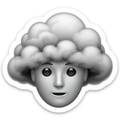 Minimalist emoji-style sticker of a faceless head surrounded by smoke. No facial features. Grayscale tones, soft outline.
 sticker