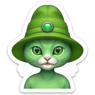 alien cat with hat sticker