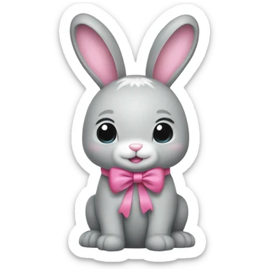 A light gray bunny with a pink bow, cute, chrismas vibe sticker