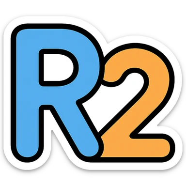 capital letter R and number 2 together, playful and rounded, suitable for an icon or logo sticker