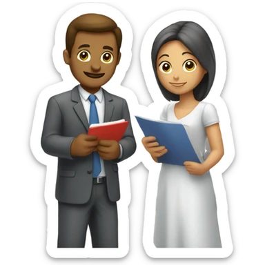 Man and woman working crossword puzzle sticker