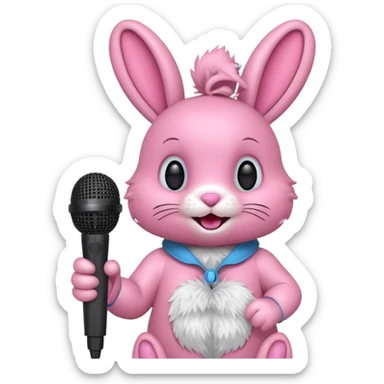 pink bunnie singing , holding mic sticker