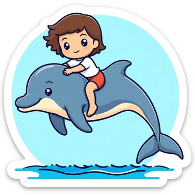Italian girl with brown hair riding a dolphin  sticker