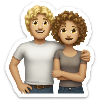 Tall brown curly haired boy giveonf short blonde haired girl a hug sticker