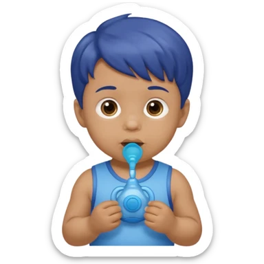 A boy baby with light brown skin, short wavy light-brown hair, wide brown eyes, and a blue pacifier.  sticker