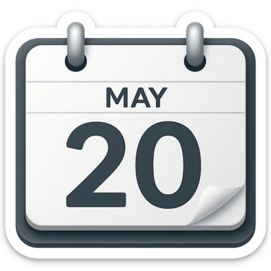 Edit the image to change the text 'May2' to 'May' and enlarge the number '20'. The style is emoji style, so keep the emoji look and feel. Remove the background so the subject is isolated. sticker