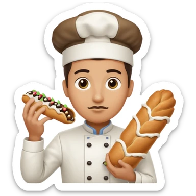 Cringe overworked pastry chef with cannoli sticker