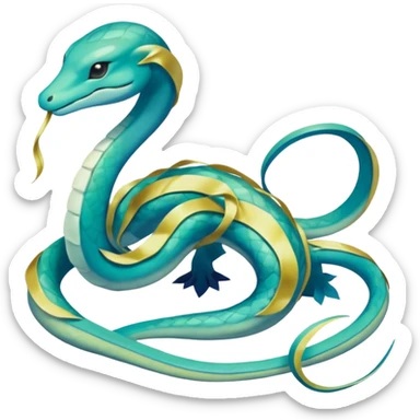Sleek Serpentine Aquatic Ribbon-bodied Elegant Pokémon-Fakémon-Digimon-Creature, (full body) sticker