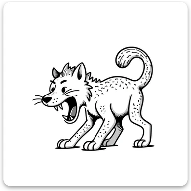 saber-toothed cat sketch with exaggerated fangs, prehistoric feline sticker
