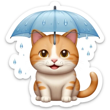 cute happy cat enjoying the rain with a smile sticker