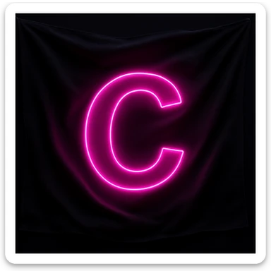 Make the flag wave with a dark background and pink neon glowing letter C. Keep the neon letter C glowing brightly. The style should emphasize the pink neon glow on the letter C and the waving motion of the flag, with a dark background enhancing the neon effect. sticker