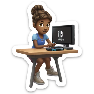 A girl is playing a Nintendo Switch sticker