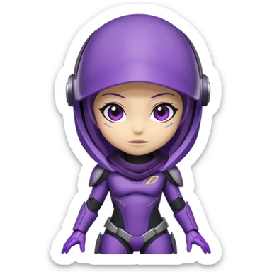 cute Tali'zorah from Mass Effect, full suit, purple visor, chibi proportions, adorable expression sticker
