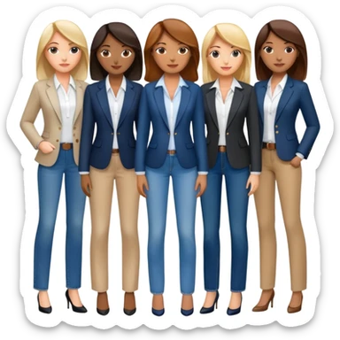 diverse group of businesswomen including african american, asian, white and latina women wearing jeans, blouses and blazers sticker