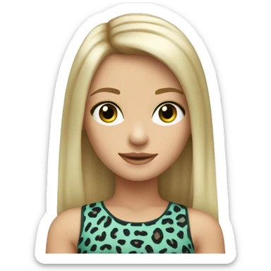 light blond girl with grey-green eyes and straight hair with a leopard printed crop top sticker