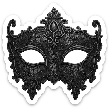 gothic mask, black lace and silver accents, ornate and dramatic sticker
