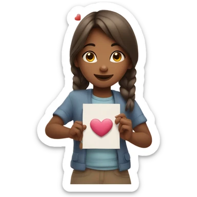 Girl making a little sign in her hand with lots of hearts around her sticker