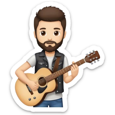 A rocker brunette boy with a beard a guitar sticker