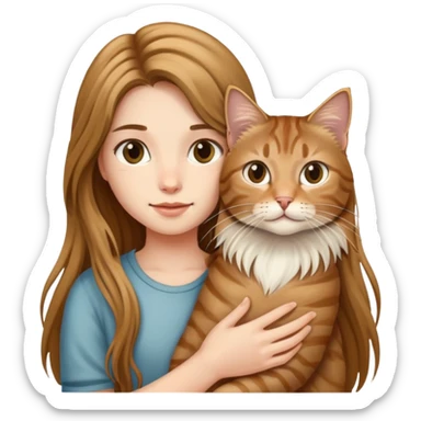 Long-haired girl holding a long-haired tabby cat sticker