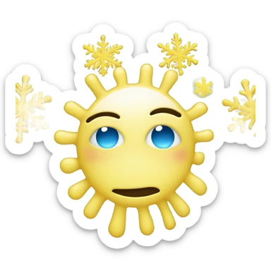 Ideal iPhone Yellow emoji face with 2 light blue snowflakes replacing  eyes  sticker
