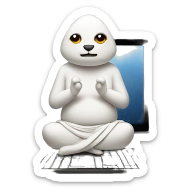 zen animal cartoon crossed legged with multiple computer screens sticker