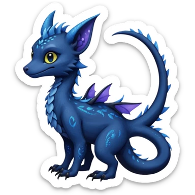 Feral Rare Fantasy Darkg gothic spooky  sparkly shiny Draco-Vernid-Trico-species by LiLaiRa, random markings, tufted tail, tufted ears, full body sticker