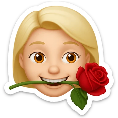 Add a rose to the emoji, keeping it mischievous and cute. The style should be similar to the original emoji style. sticker