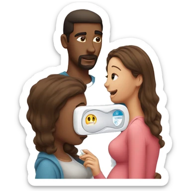 couple looking at pregnancy test sticker