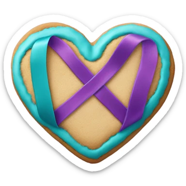 Heart cookie with teal purple awareness ribbon sticker