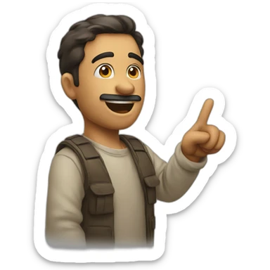 man asking something while pointing upwards sticker