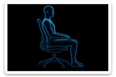 person sitting on ergonomic chair with perfect posture, comfortable and relaxed, black solid background (Inspire style graphic i send you) sticker