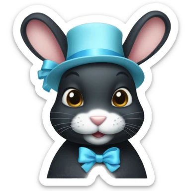 black rabbit with light blue ribbon on its hat sticker
