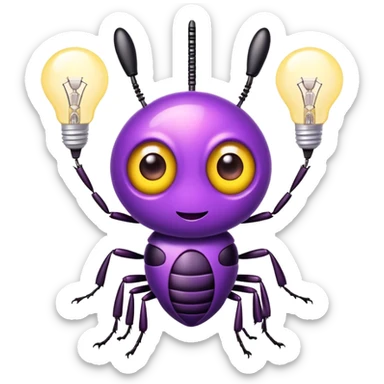 cute purple optiwatt bug with lightbulb antenna, big eyes, and a fun expression sticker