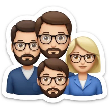 Four people including a man with hair and glasses, a man with a beard and no glasses, a woman with long brown hair and no glasses and a woman with a blonde bob and no glasses sticker