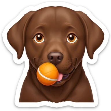 Adult-chocolate-lab-with-an-orange-squeaky-ball-in-his-mouth sticker
