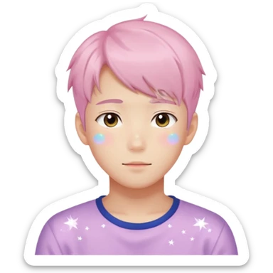 Gorgeous bright sparkly romantic Asian anime pastel guy with blushing face aesthetic trending style outside sticker