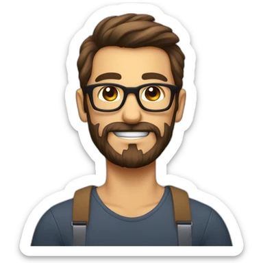 Geek avec des lunettes et cheveux brun avec barbe sans moustache et des cheveux lisse sticker
