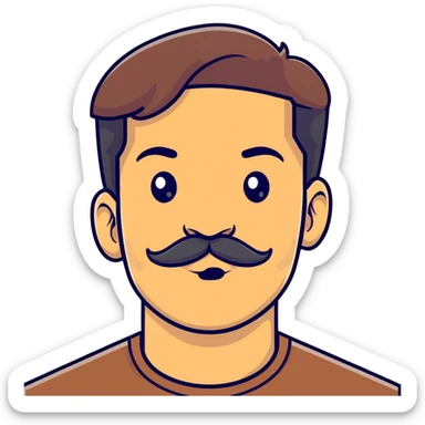 close-up of man face only with mustache, medium eyes, medium light skin tone, dark hair, no neck visible, just the face sticker