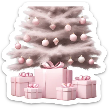 Light pink Christmas gifts under a white Christmas tree  sticker