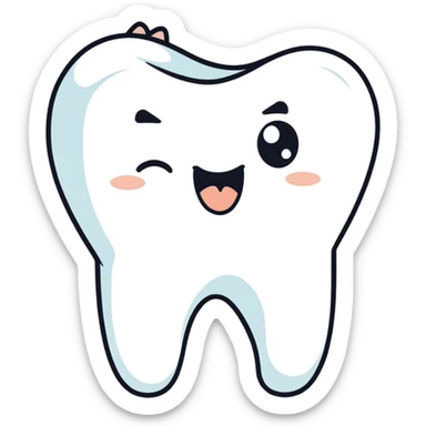 wisdom tooth with a cute face, blind eyes, shy expression sticker