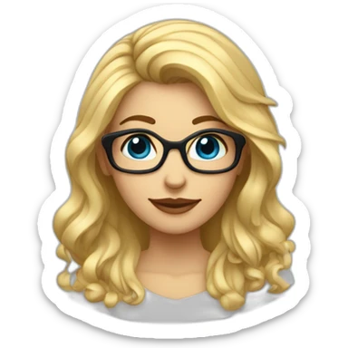 chica rubia con pelo largo ondulado, ojos azules con gafas negras sticker