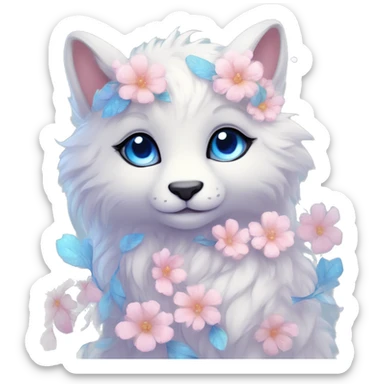 Anthro Cute Cool Blushing Pastel Innocent Shy Kawaii gorgeous sparkly ethereal fantasy animal creature with blue eyes furry sona with flowers and ribbons beautiful aesthetic sticker