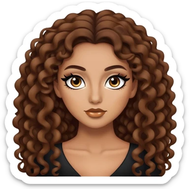 tan skin, tight brown curls, baddie,pretty, makeup, black eyeliner, long hair sticker