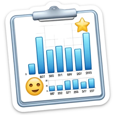 ios style emoji for report sheet consisting graph/ charts with sparkle around the report sticker