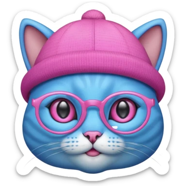 blue alien cat with no fur, pink hat  and spectacles sticker