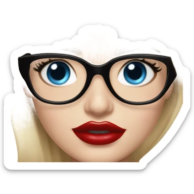  Margot Robbie, bright blue eyes and winged eye liner, red kisses, wearing black glasses  sticker