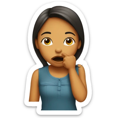 Girl with finger over mouth mimicking silence sticker