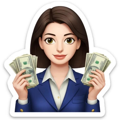 Anne Hathaway holding money sticker