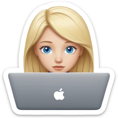 blonde girl blue eyes on mac lap top sticker